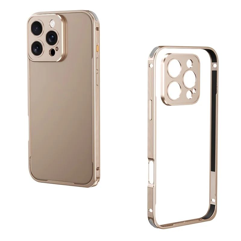 Capa Protetora para iPhone 16 Pro Max Dissipação de Calor Carcaça de Telefone de Liga de Alumínio com Fivela / Tampa da Câmera - Ouro Deserto