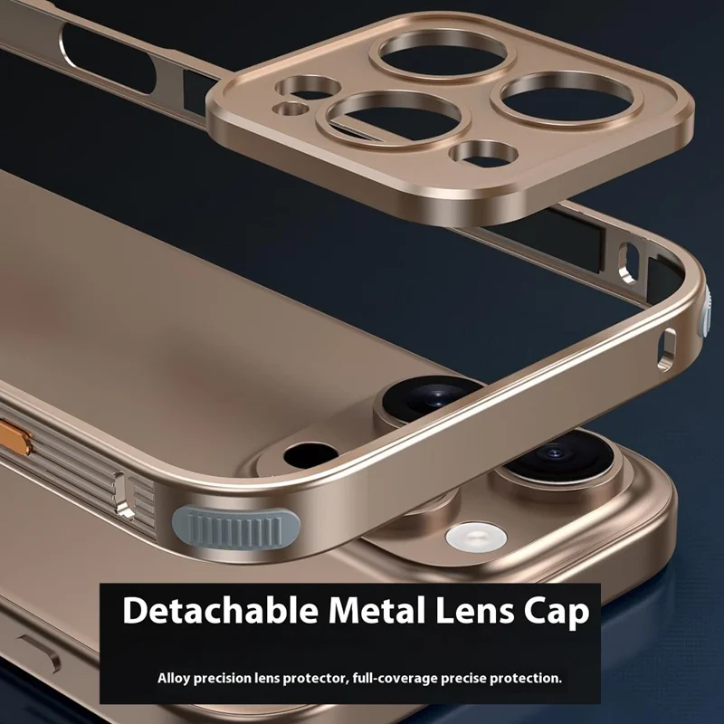 Capa Protetora para iPhone 16 Pro Max Dissipação de Calor Carcaça de Telefone de Liga de Alumínio com Fivela / Tampa da Câmera - Ouro Deserto