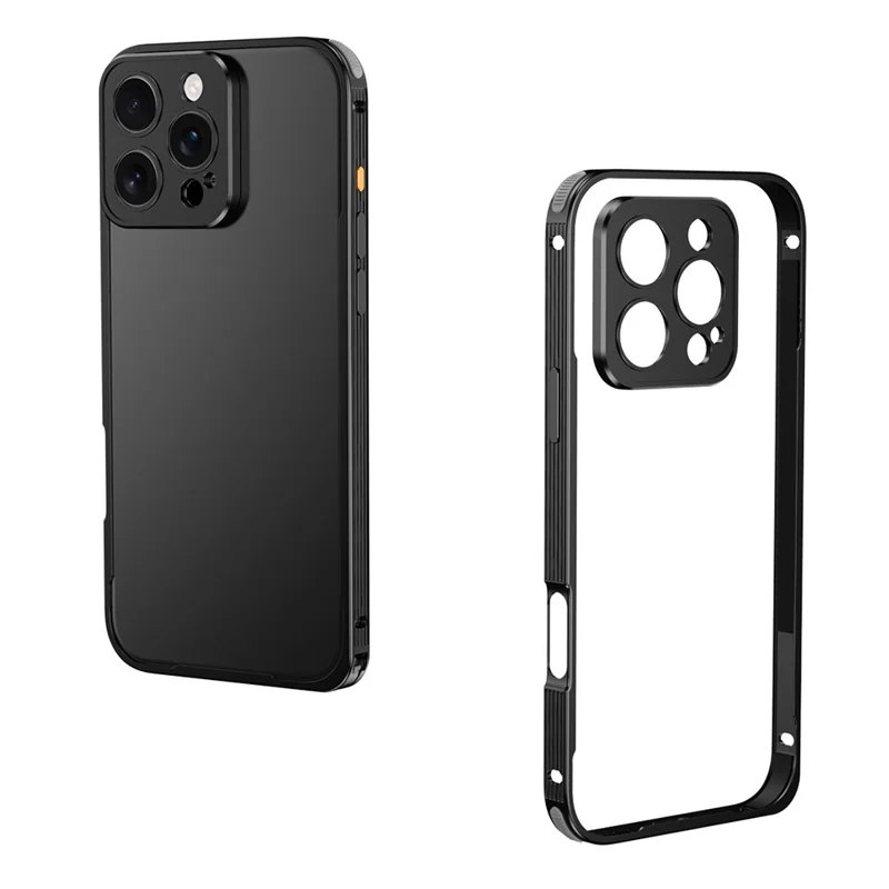 For iPhone 16 Pro Max Bumper Case Heat Dissipation Aluminium Alloy Phone Shell with Buckle / Camera Lid - Black
