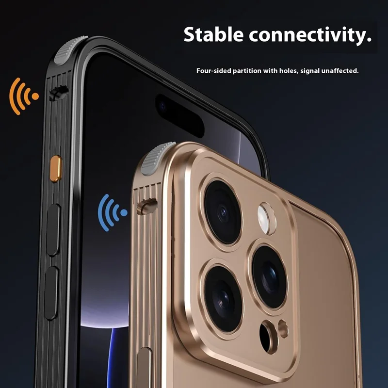 For iPhone 16 Pro Max Bumper Case Heat Dissipation Aluminium Alloy Phone Shell with Buckle / Camera Lid - Black