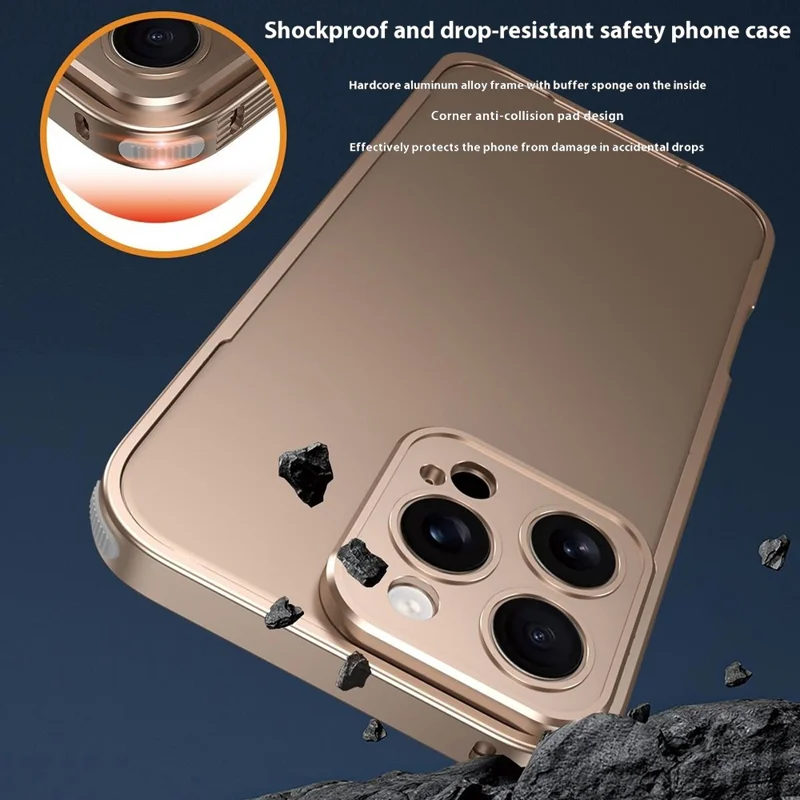 Capa de Proteção iPhone 16 Pro Dissipação de Calor Alumínio Liga Capa de Telefone com Fivela / Tampa da Câmera - Ouro Deserto