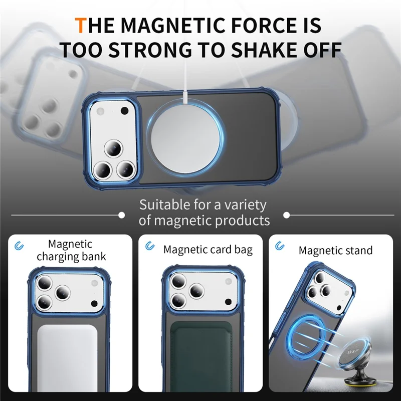 For iPhone 17 Pro Max Case Compatible with MagSafe Skin Touch Airbag Anti Drop TPU + PC Phone Cover - Blue