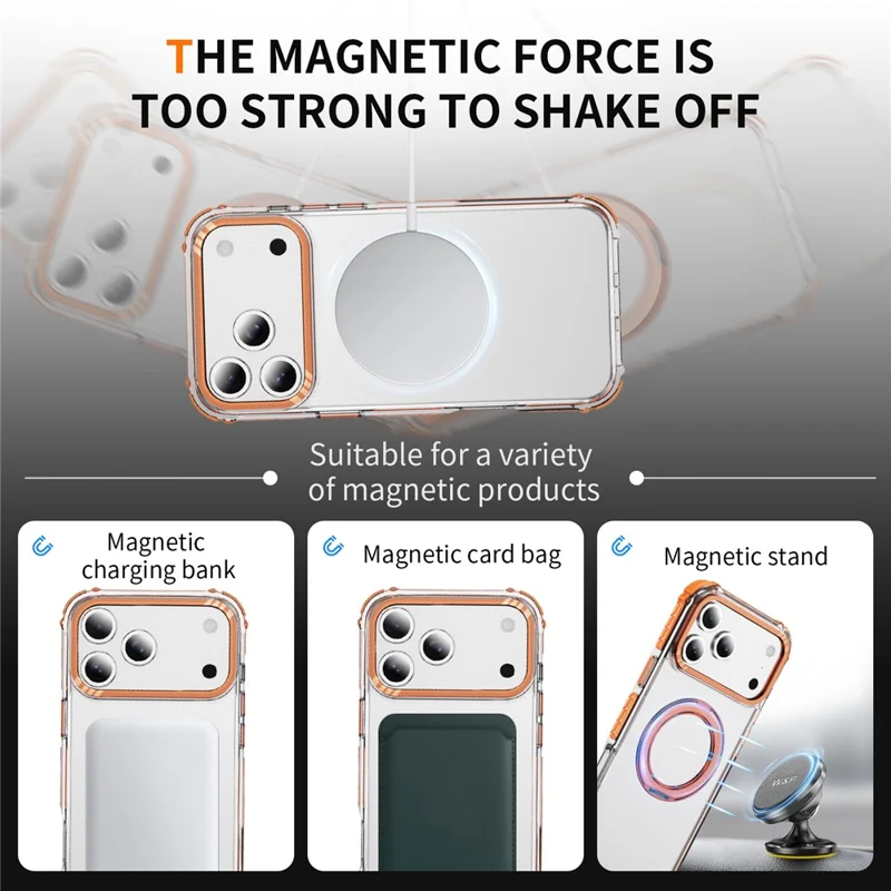 Capa para iPhone 17 Pro Compatível com MagSafe Airbag Anti-queda TPU + Capa de Telefone Transparente de PC - Laranja