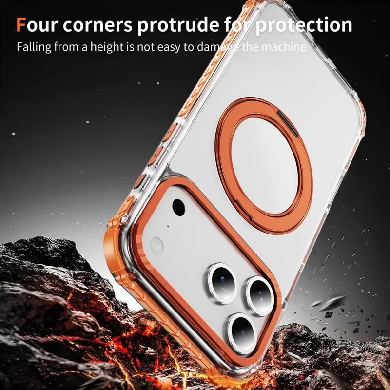 Capa para iPhone 17 Pro Compatível com MagSafe Airbag Anti-queda TPU + Capa de Telefone Transparente de PC - Laranja