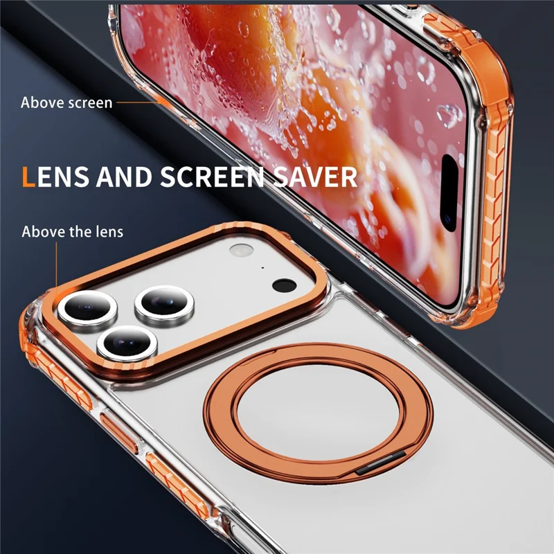 Capa para iPhone 17 Pro Compatível com MagSafe Airbag Anti-queda TPU + Capa de Telefone Transparente de PC - Laranja