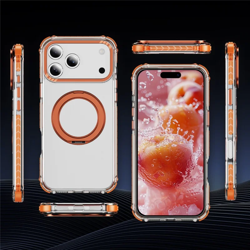Capa para iPhone 17 Pro Compatível com MagSafe Airbag Anti-queda TPU + Capa de Telefone Transparente de PC - Laranja