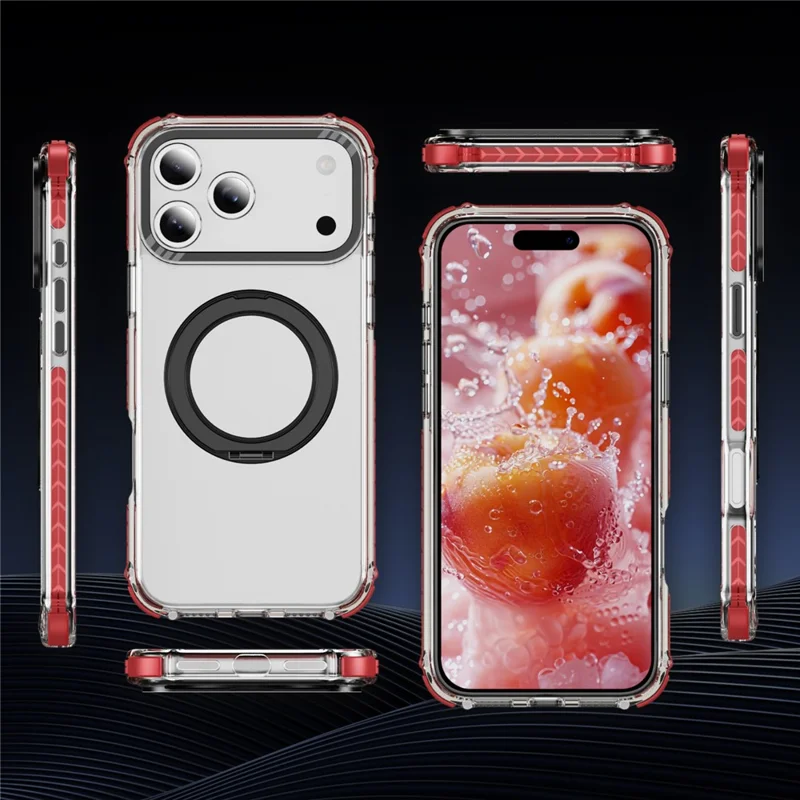 For iPhone 17 Pro Max Case Compatible with MagSafe Airbag Anti Drop TPU + PC Clear Phone Cover - Red  /  Black