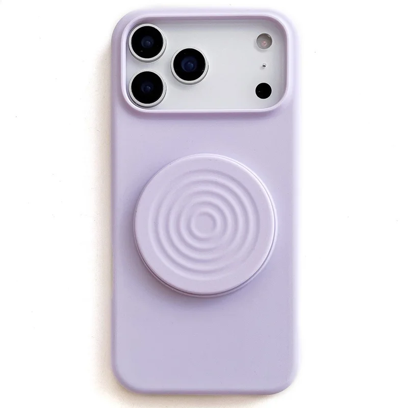 Caso de Silicone para iPhone 17 Pro Max com Padrão de Onda, Capa de Telefone com Suporte Dobrável e Forro de Tecido Macio - Roxo Claro