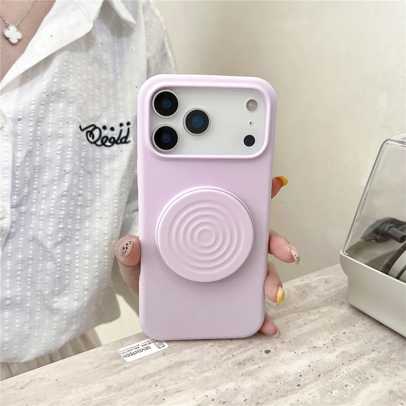 Caso de Silicone para iPhone 17 Pro Max com Padrão de Onda, Capa de Telefone com Suporte Dobrável e Forro de Tecido Macio - Roxo Claro