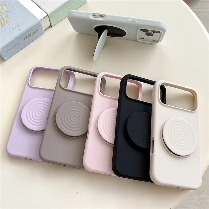 Caso de Silicone para iPhone 17 Pro Max com Padrão de Onda, Capa de Telefone com Suporte Dobrável e Forro de Tecido Macio - Roxo Claro
