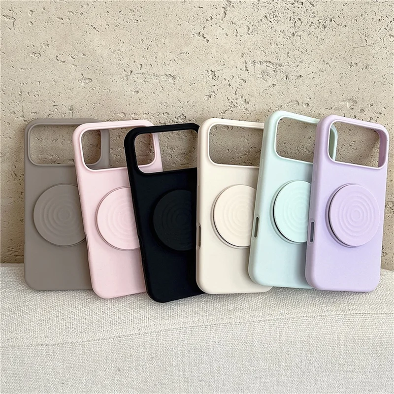 Caso de Silicone para iPhone 17 Pro Max com Padrão de Onda, Capa de Telefone com Suporte Dobrável e Forro de Tecido Macio - Roxo Claro