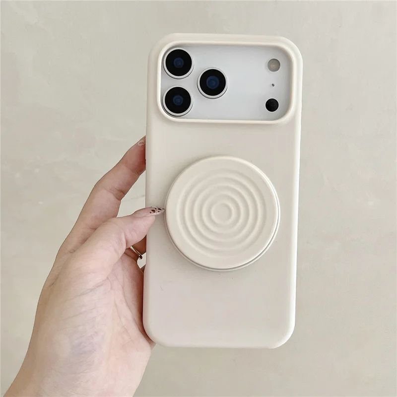 For iPhone 17 Pro Max Silicone Case Wave Pattern Folding Kickstand Phone Cover Built-In Soft Fabric Lining - Antique White