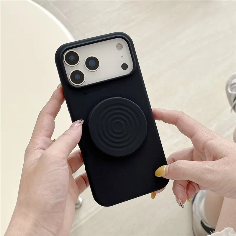 For iPhone 17 Pro Max Silicone Case Wave Pattern Folding Kickstand Phone Cover Built-In Soft Fabric Lining - Black