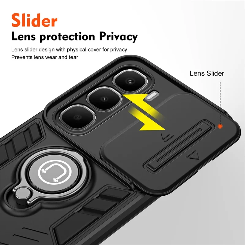 For Infinix Hot 60 5G Case Slide Camshield Kickstand PC + TPU Phone Cover - Black