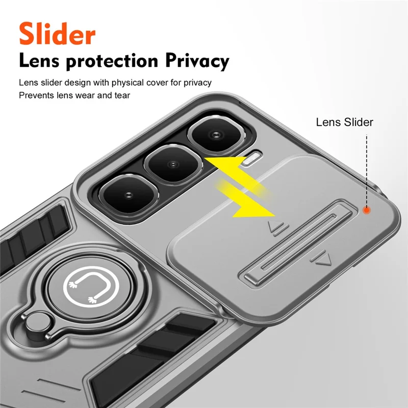 For Infinix Hot 60 Pro 4G Case Slide Camshield Kickstand PC + TPU Phone Cover - Grey