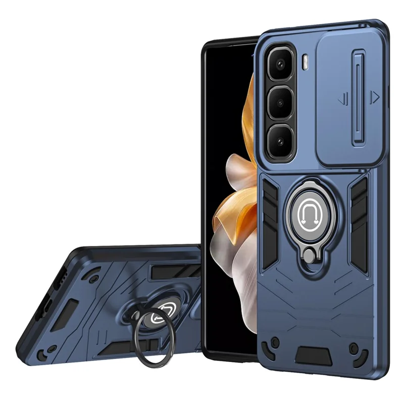 For Infinix Hot 60 Pro+ 4G Case Slide Camshield Kickstand PC + TPU Phone Cover - Blue