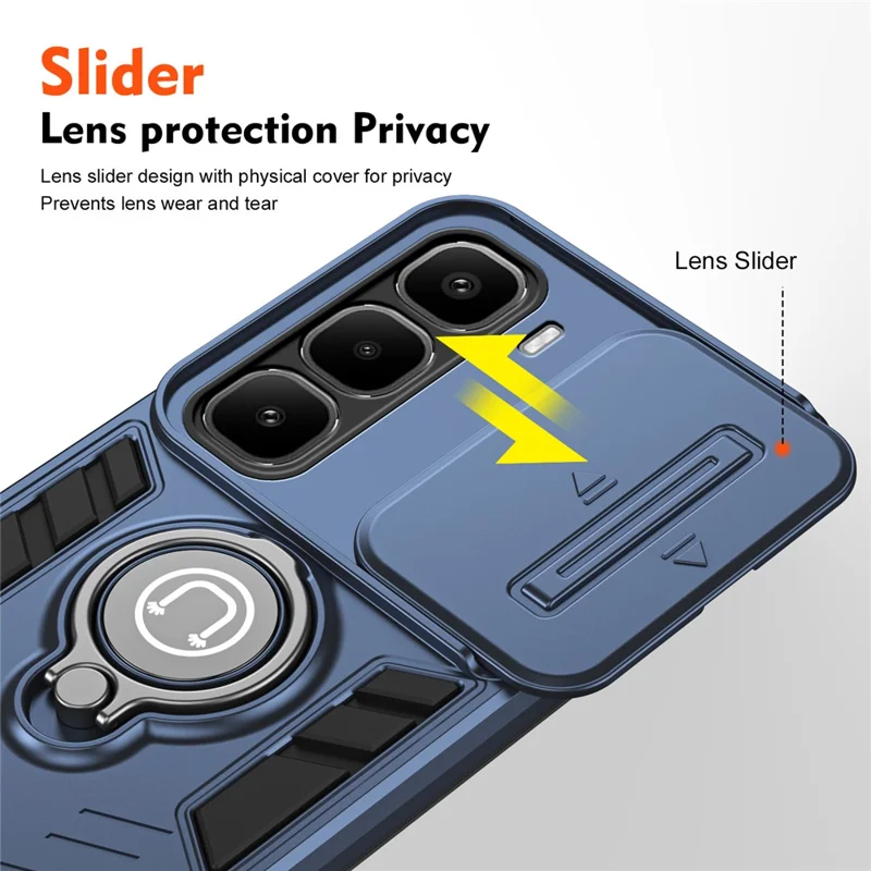 For Infinix Hot 60 Pro+ 4G Case Slide Camshield Kickstand PC + TPU Phone Cover - Blue