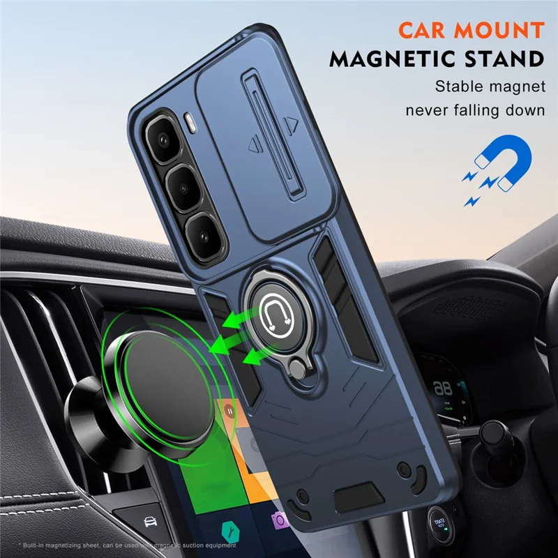For Infinix Hot 60 Pro+ 4G Case Slide Camshield Kickstand PC + TPU Phone Cover - Blue