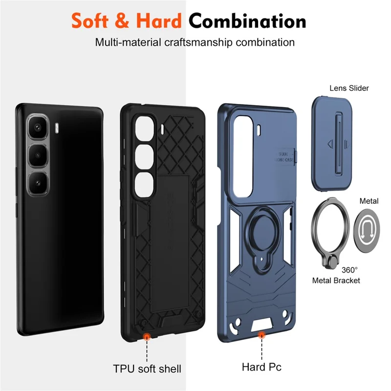 For Infinix Hot 60 Pro+ 4G Case Slide Camshield Kickstand PC + TPU Phone Cover - Blue