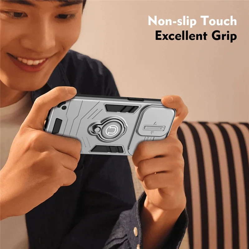 For TECNO Pop 10 Case Slide Camshield Kickstand PC + TPU Phone Cover - Grey