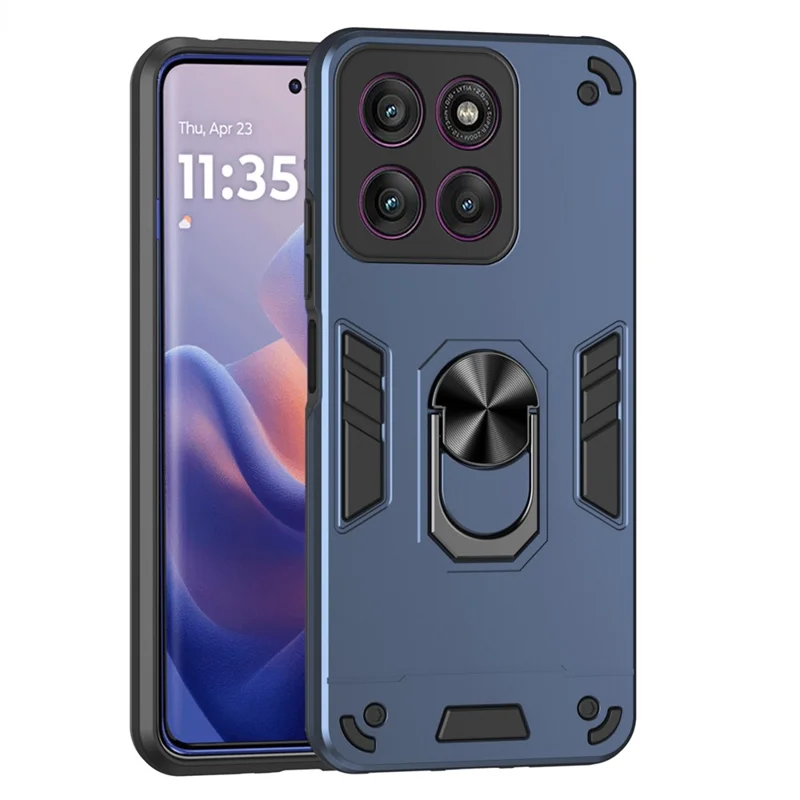 For Motorola Edge 60 Pro 5G Case PC + TPU Drop Defend Phone Cover with Ring Kickstand - Blue