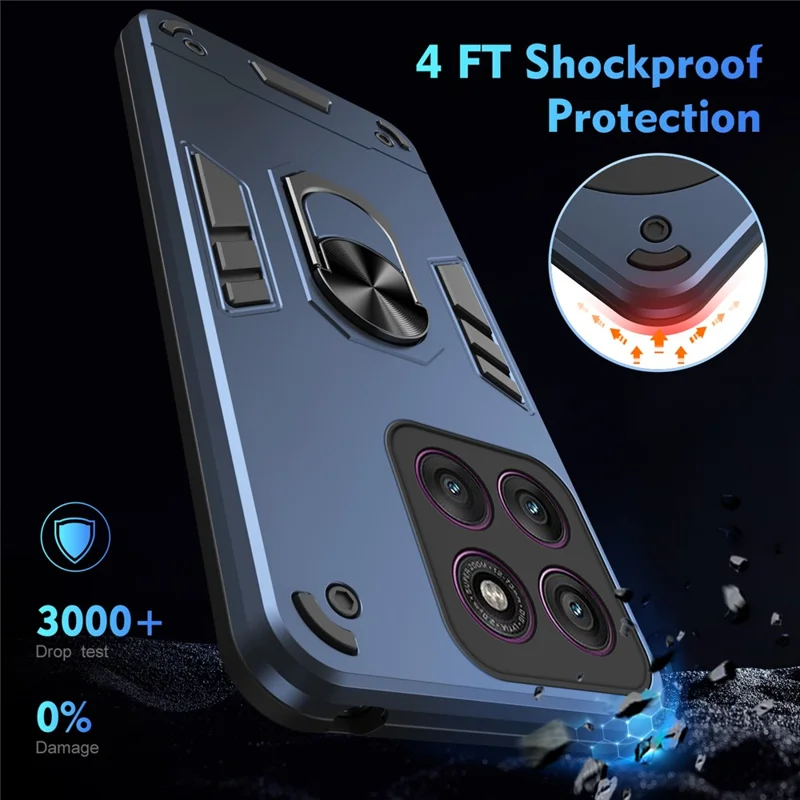 For Motorola Edge 60 Pro 5G Case PC + TPU Drop Defend Phone Cover with Ring Kickstand - Blue