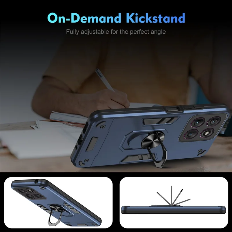 For Motorola Edge 60 Pro 5G Case PC + TPU Drop Defend Phone Cover with Ring Kickstand - Blue
