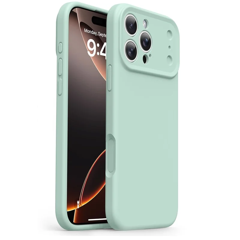 For iPhone 16 Pro Max Liquid Silicone Case Transform to 17 Pro Design Shockproof Phone Cover - Light Green