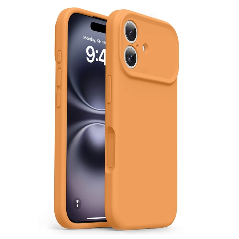 For iPhone 16 Case Soft Touch Liquid Silicone Phone Cover with Camera Touch Control Button - Orange