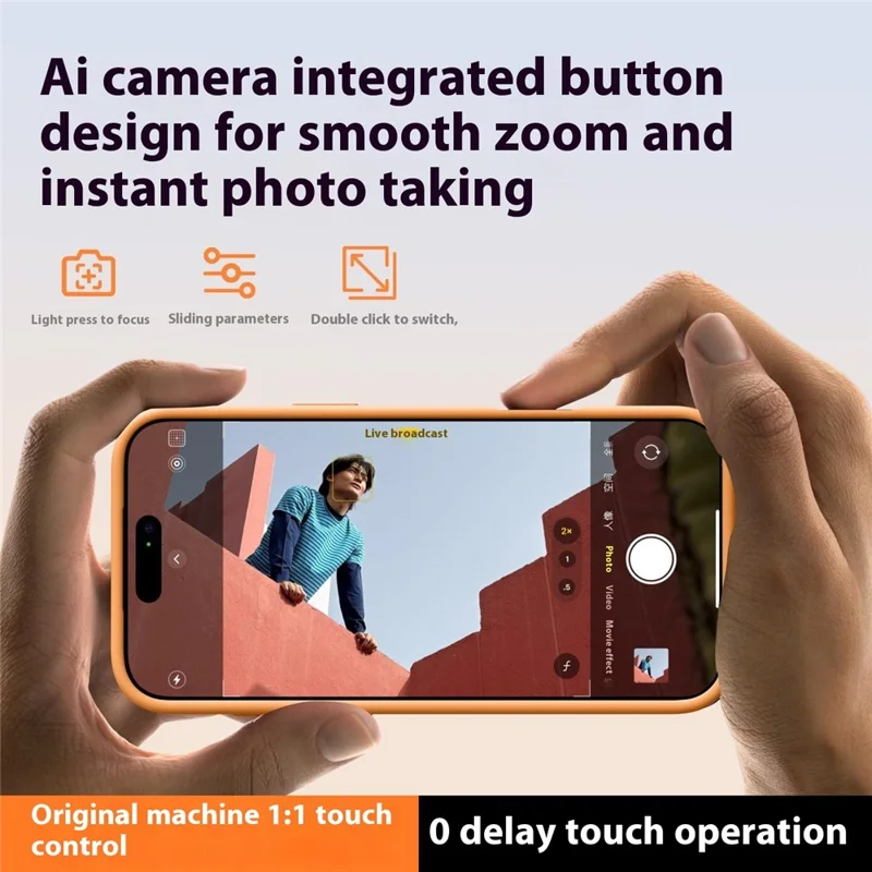 For iPhone 16 Case Soft Touch Liquid Silicone Phone Cover with Camera Touch Control Button - Orange