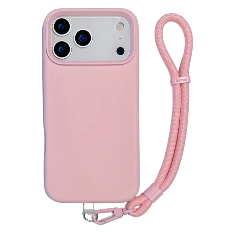 For iPhone 17 Pro Case Soft Microfiber Lining Liquid Silicone + PC Phone Cover with Wrist Strap - Pink