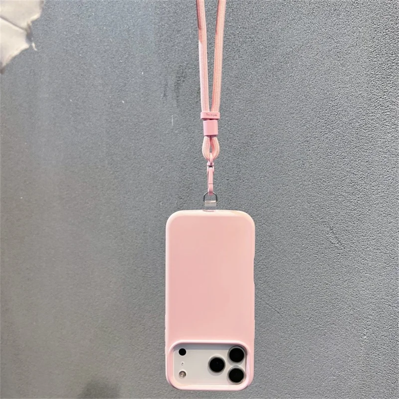 For iPhone 17 Pro Case Soft Microfiber Lining Liquid Silicone + PC Phone Cover with Wrist Strap - Pink