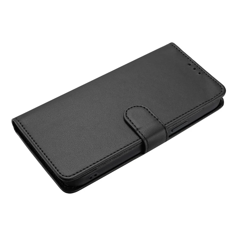 For Xiaomi Poco M7 Pro 5G Wallet Case with Strap / Multiple Card Slots Solid Color Leather Stand Phone Cover - Black