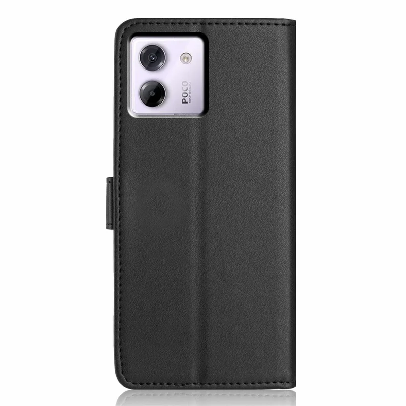 For Xiaomi Poco M7 Pro 5G Wallet Case with Strap / Multiple Card Slots Solid Color Leather Stand Phone Cover - Black