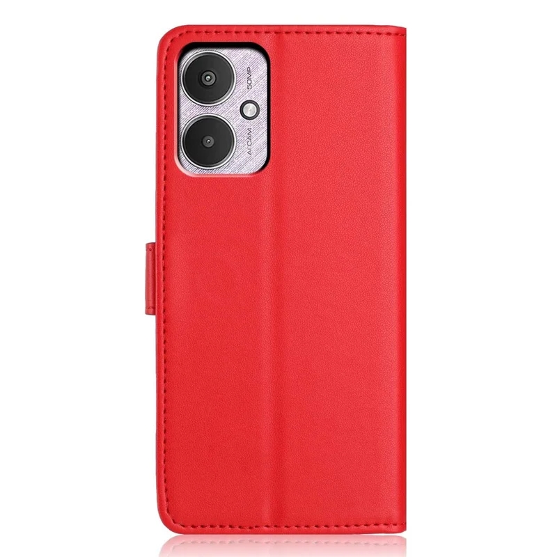 For Xiaomi Redmi 13C 4G / 13C 5G Wallet Case with Strap / Multiple Card Slots Solid Color Leather Stand Phone Cover - Red