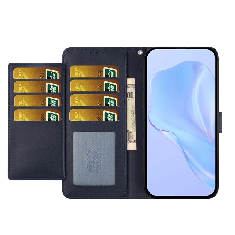 For Xiaomi Redmi 13C 4G / 13C 5G Wallet Case with Strap / Multiple Card Slots Solid Color Leather Stand Phone Cover - Blue