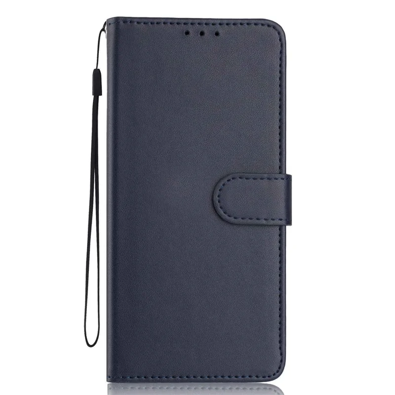 For Xiaomi Redmi 13C 4G / 13C 5G Wallet Case with Strap / Multiple Card Slots Solid Color Leather Stand Phone Cover - Blue