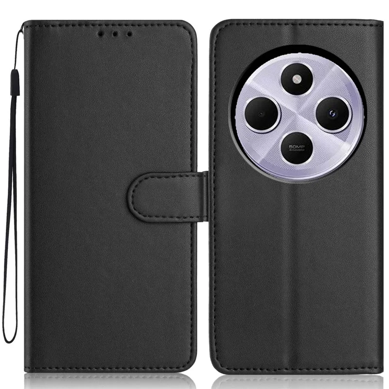 Wallet Case For Xiaomi Redmi 14C 4G / 14R 5G / A3 Pro 4G / A4 5G / Poco C75 4G Leather Stand Phone Cover with Strap / Multiple Card Slots - Black
