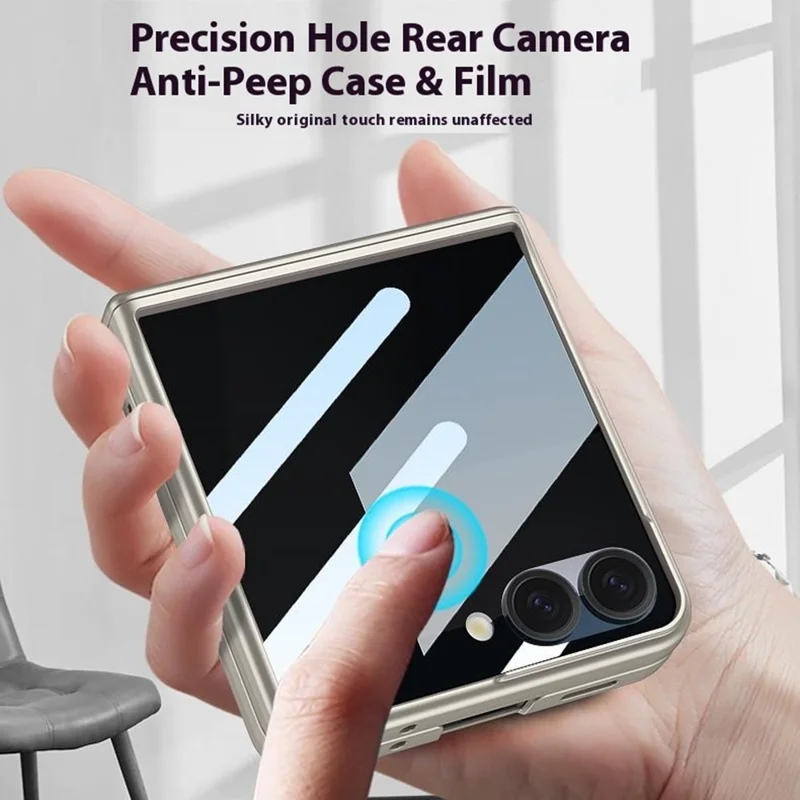 GKK For Samsung Galaxy Z Flip7 5G Case Magnetic Hinge Protection PC Phone Cover with Anti-Spy Tempered Glass Film - Matcha Green