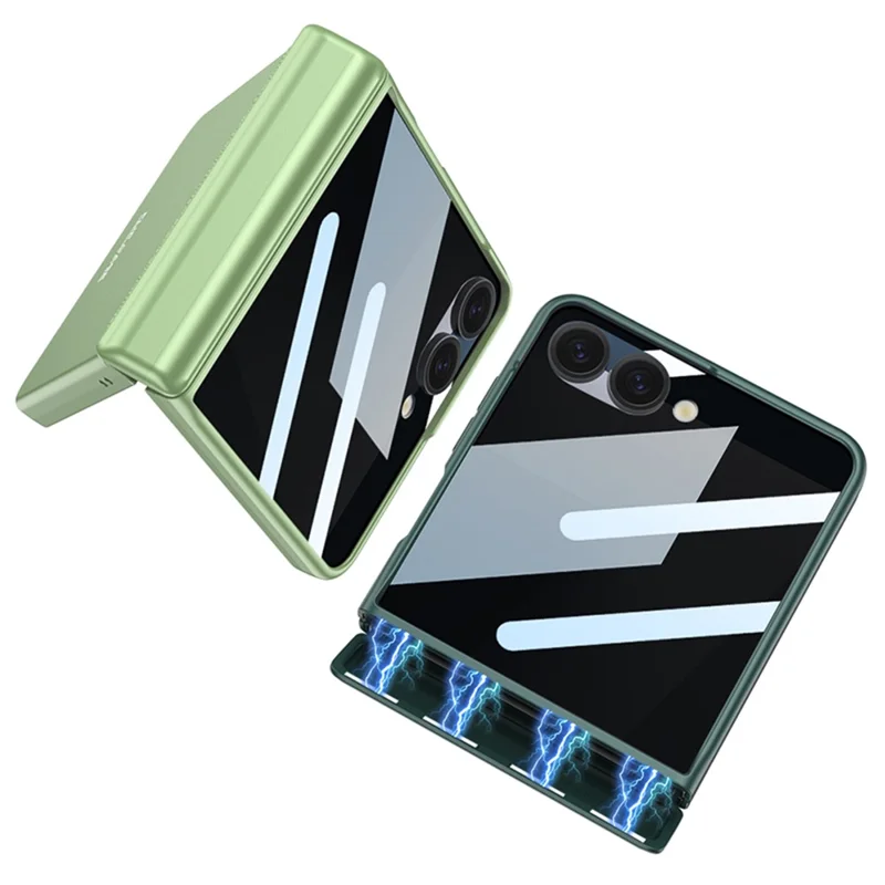 GKK For Samsung Galaxy Z Flip7 5G Case Magnetic Hinge Protection PC Phone Cover with Anti-Spy Tempered Glass Film - Matcha Green