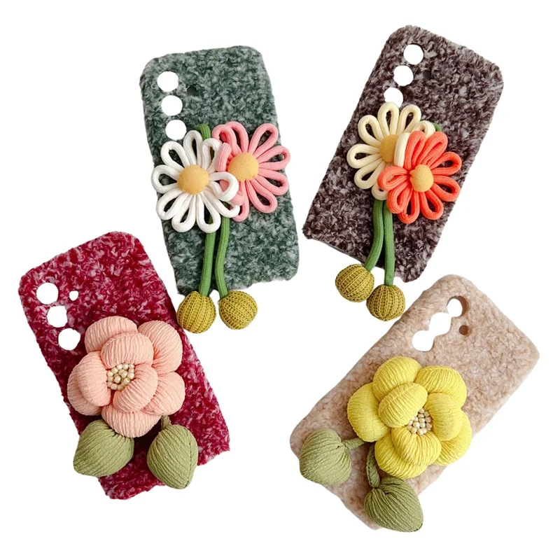 For Samsung Galaxy S25 FE Case Woven 3D Floral Plush TPU Protective Cover - Blue