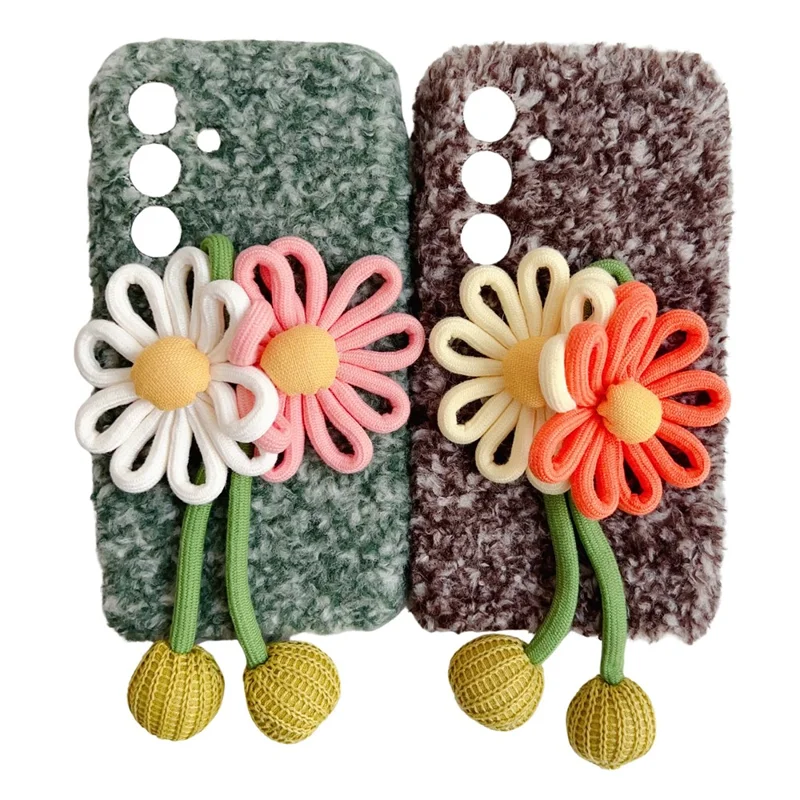 For Samsung Galaxy S25 FE Case Woven 3D Floral Plush TPU Protective Cover - Blue