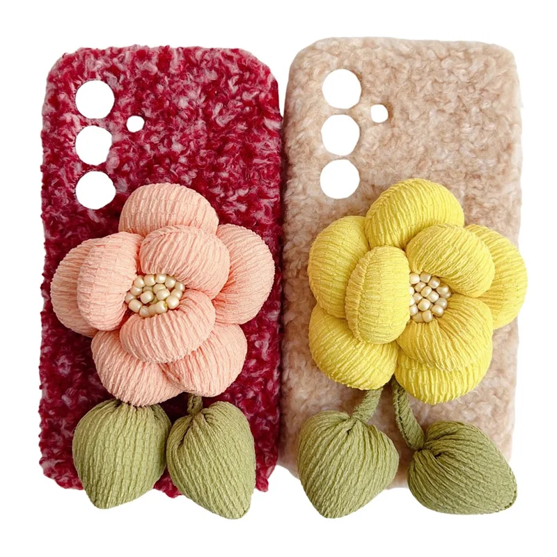 For Samsung Galaxy S25 FE Case Woven 3D Floral Plush TPU Protective Cover - Blue