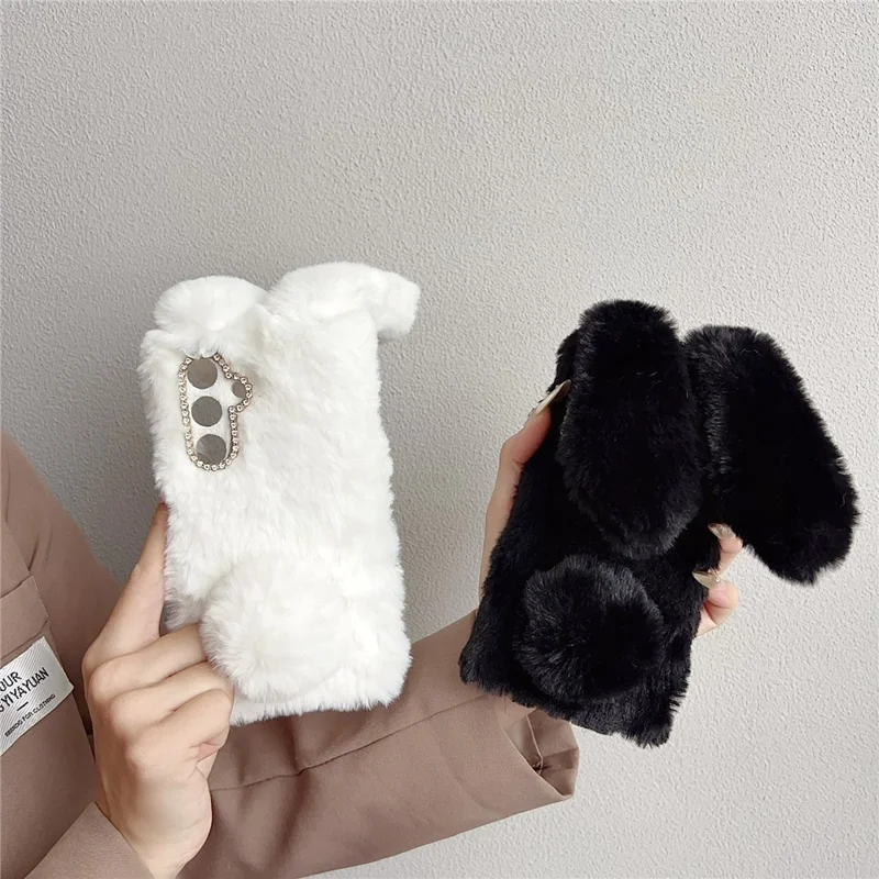 For Samsung Galaxy S25 FE Case Plush Cute Bunny Winter Fluffy TPU Phone Cover - Pink