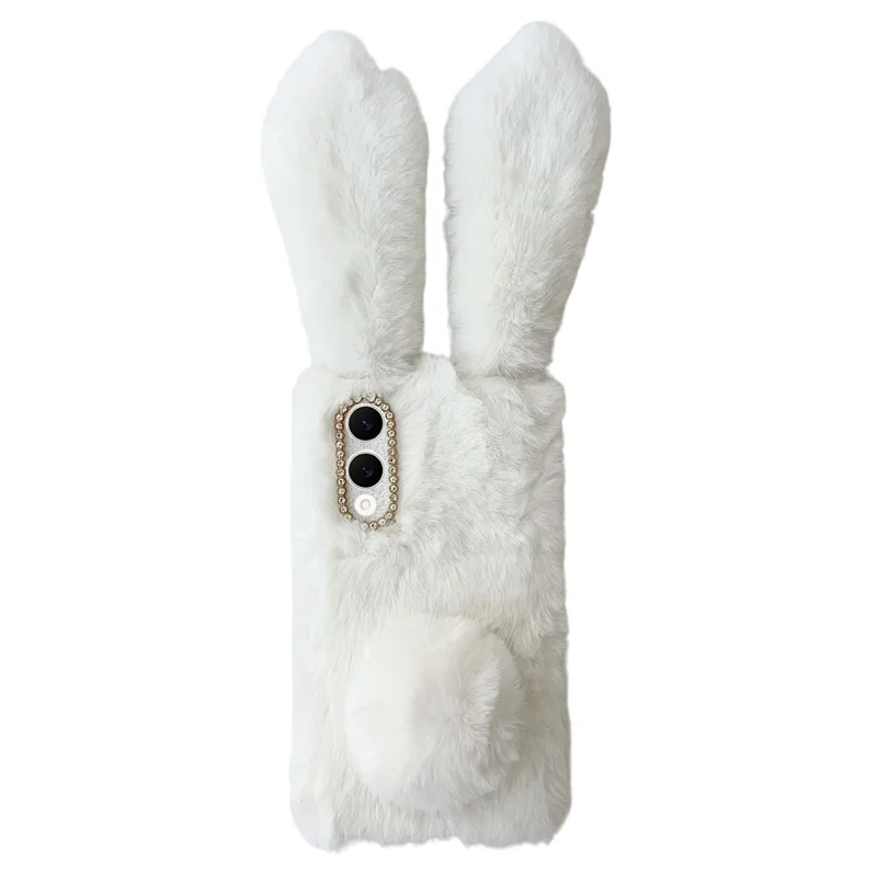 For Samsung Galaxy S25 Edge Case Plush Cute Bunny Winter Fluffy TPU Phone Cover - White
