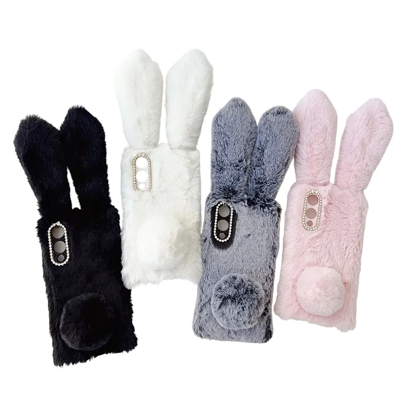 For Samsung Galaxy S25 Edge Case Plush Cute Bunny Winter Fluffy TPU Phone Cover - White