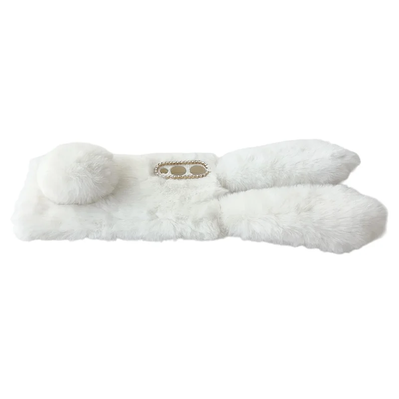 For Samsung Galaxy S25 Edge Case Plush Cute Bunny Winter Fluffy TPU Phone Cover - White