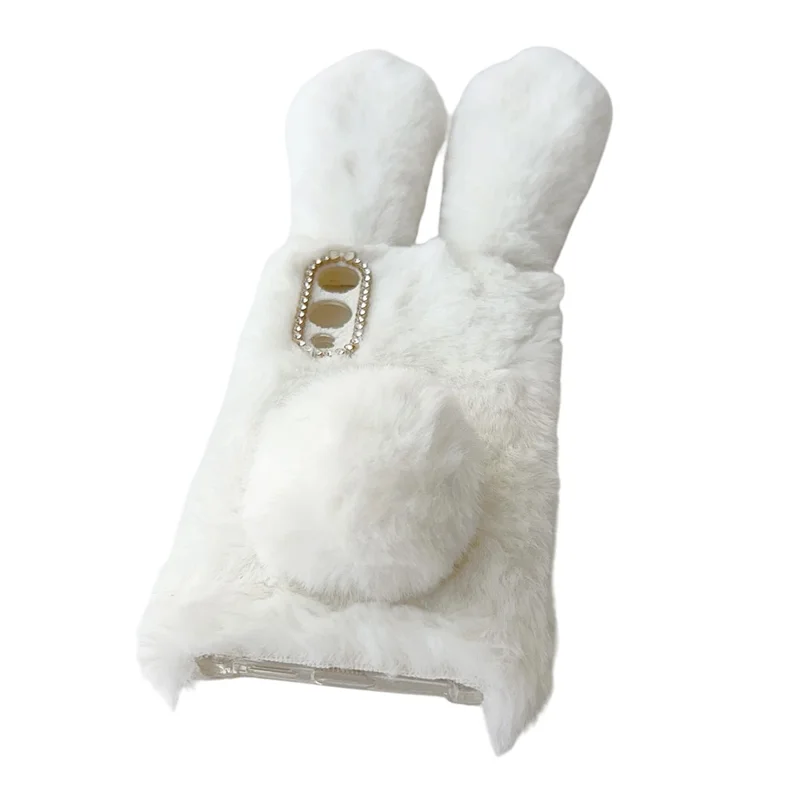 For Samsung Galaxy S25 Edge Case Plush Cute Bunny Winter Fluffy TPU Phone Cover - White