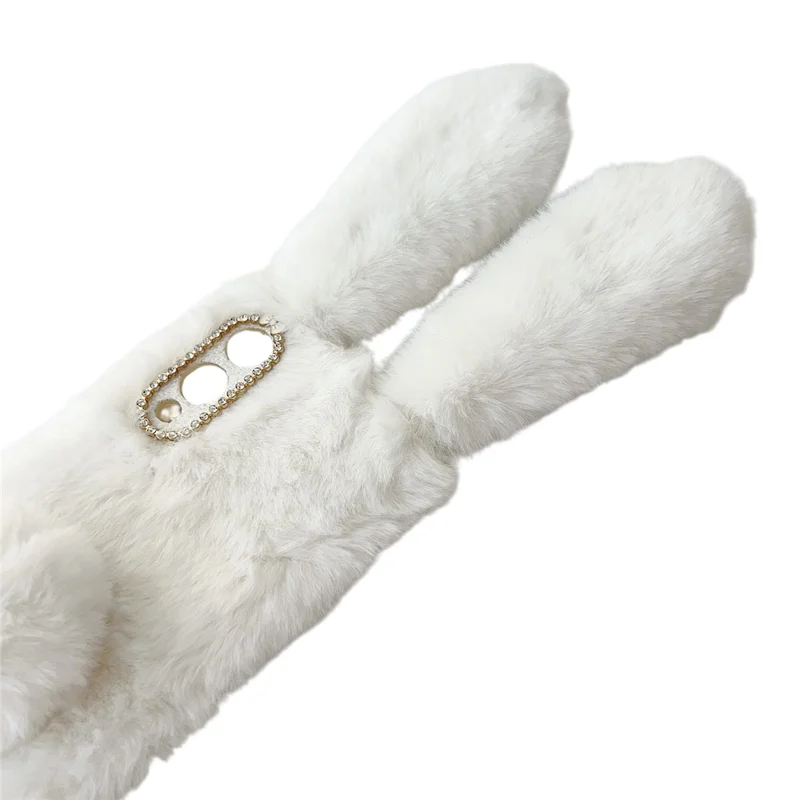 For Samsung Galaxy S25 Edge Case Plush Cute Bunny Winter Fluffy TPU Phone Cover - White