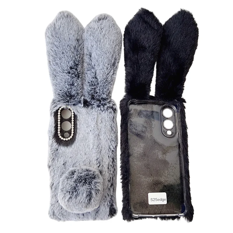 For Samsung Galaxy S25 Edge Case Plush Cute Bunny Winter Fluffy TPU Phone Cover - White